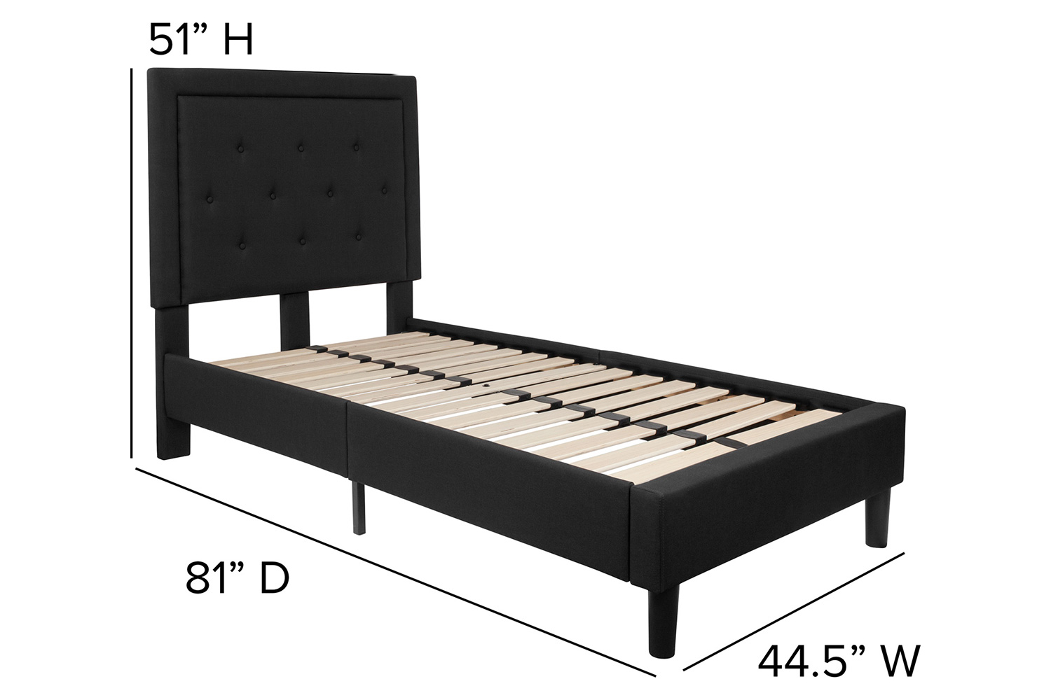 BLNK Roxbury Tufted Upholstered Platform Bed - Black, Twin Size