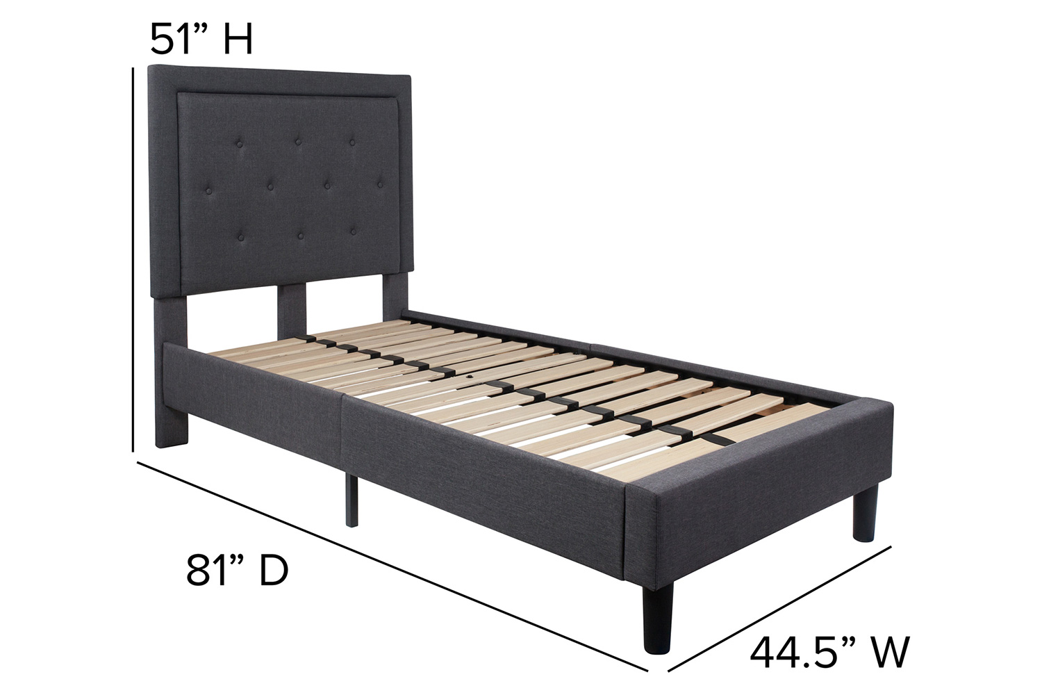 BLNK Roxbury Tufted Upholstered Platform Bed - Dark Gray, Twin Size