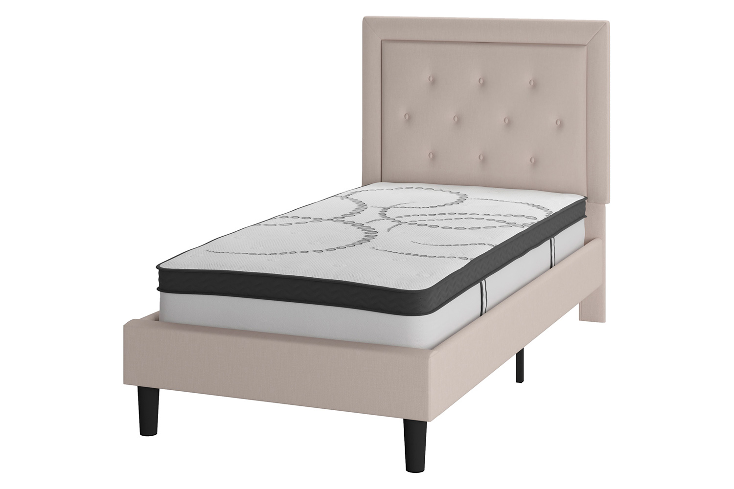 BLNK™ Roxbury Tufted Upholstered Platform Bed with 10" CertiPUR-US Certified Pocket Spring Mattress - Beige, Twin Size