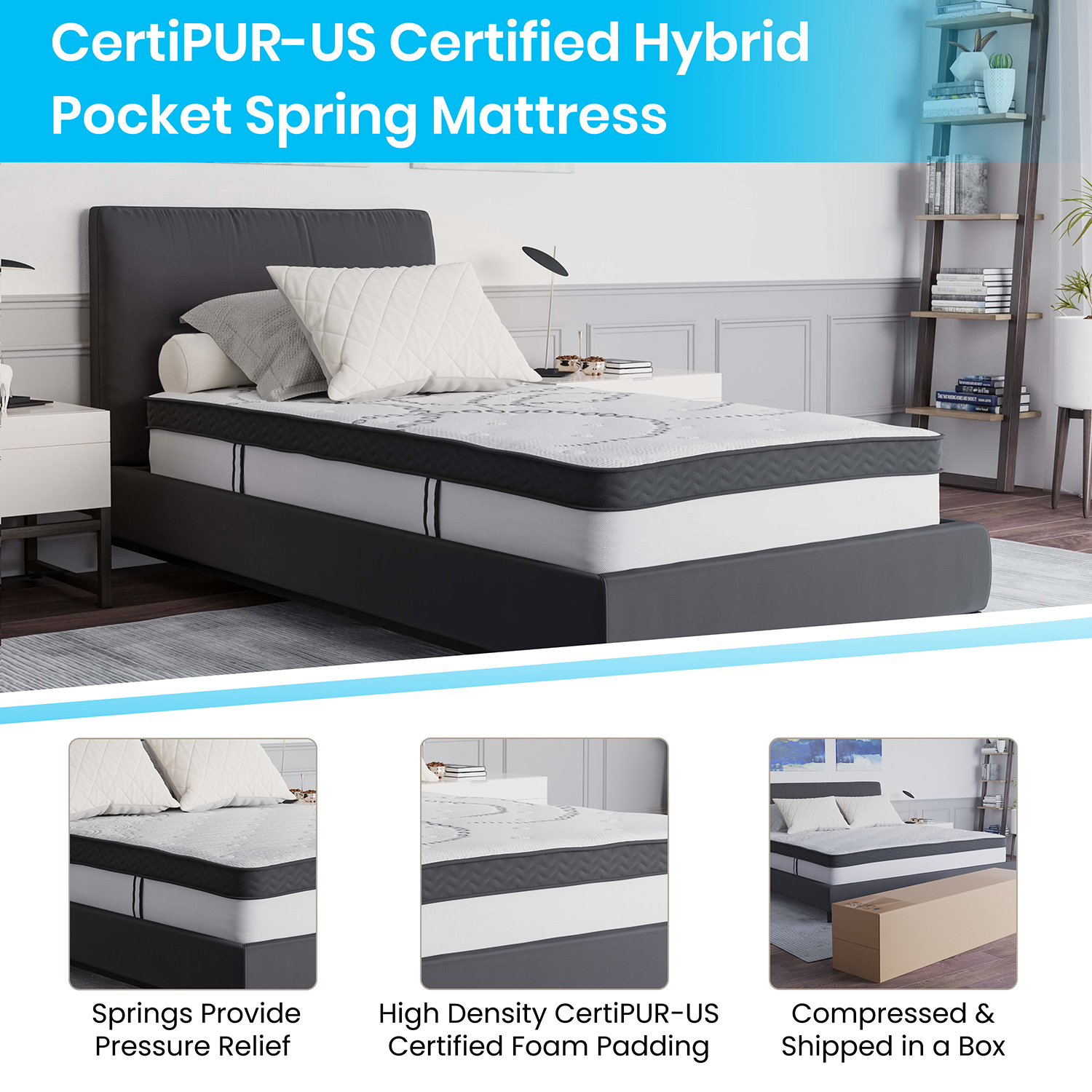 BLNK™ Roxbury Tufted Upholstered Platform Bed with 10" CertiPUR-US Certified Pocket Spring Mattress - Beige, Twin Size