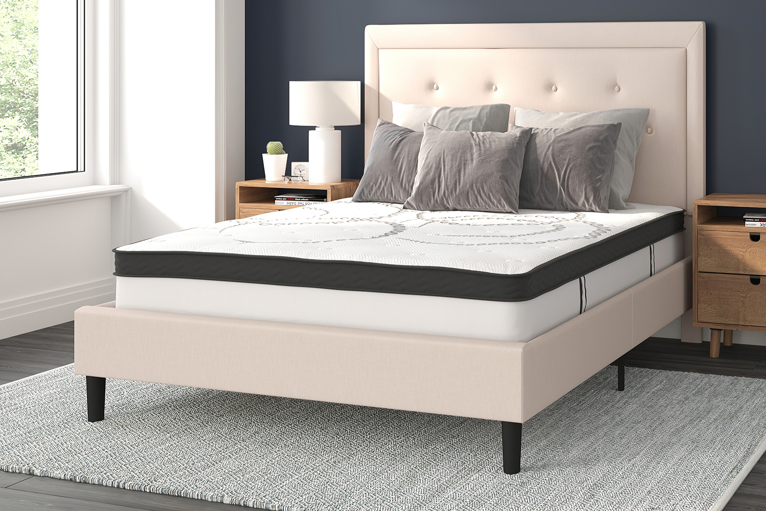 BLNK Roxbury Tufted Upholstered Platform Bed with 10" CertiPUR-US Certified Pocket Spring Mattress