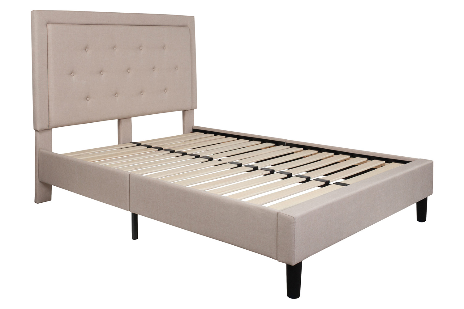 BLNK Roxbury Tufted Upholstered Platform Bed with 10" CertiPUR-US Certified Pocket Spring Mattress - Beige, Full Size