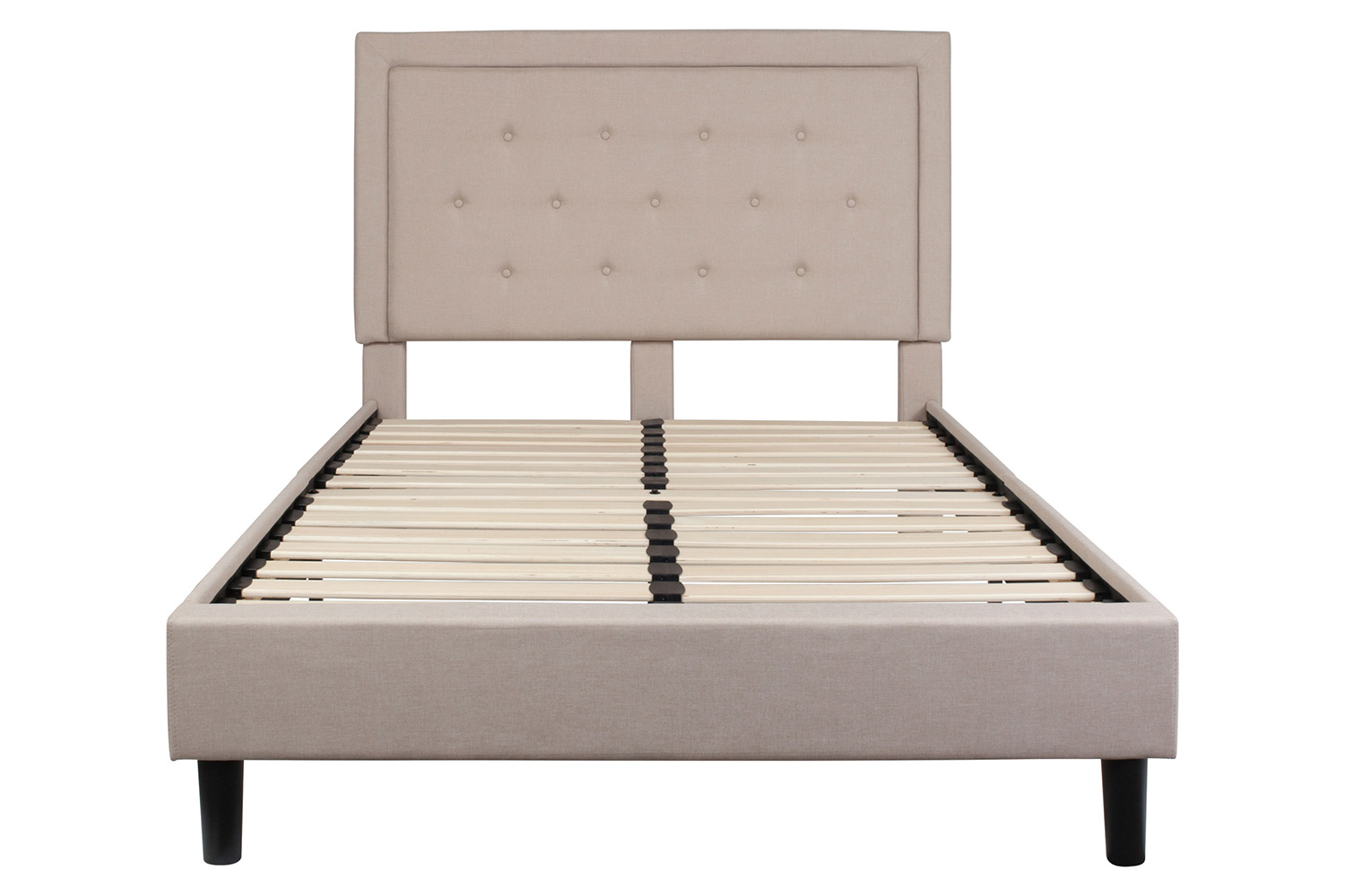 BLNK Roxbury Tufted Upholstered Platform Bed with 10" CertiPUR-US Certified Pocket Spring Mattress - Beige, Full Size