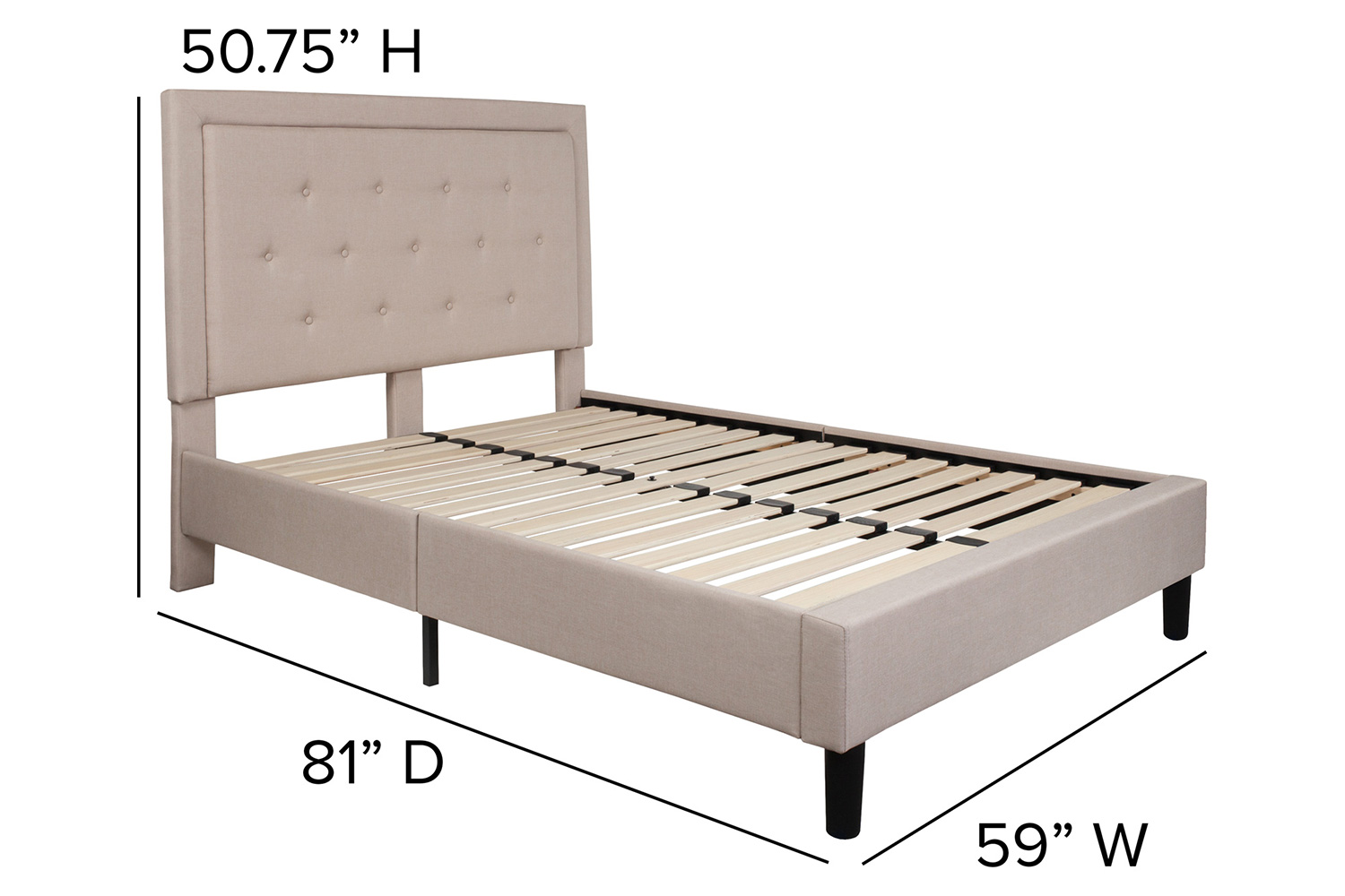 BLNK Roxbury Tufted Upholstered Platform Bed with 10" CertiPUR-US Certified Pocket Spring Mattress - Beige, Full Size