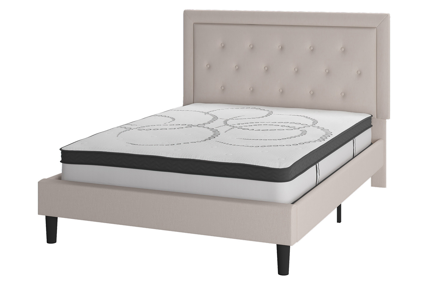 BLNK™ Roxbury Tufted Upholstered Platform Bed with 10" CertiPUR-US Certified Pocket Spring Mattress - Beige, Queen Size