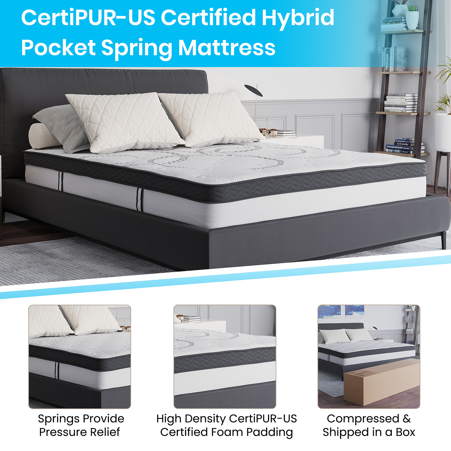 BLNK™ Roxbury Tufted Upholstered Platform Bed with 10" CertiPUR-US Certified Pocket Spring Mattress - Beige, Queen Size