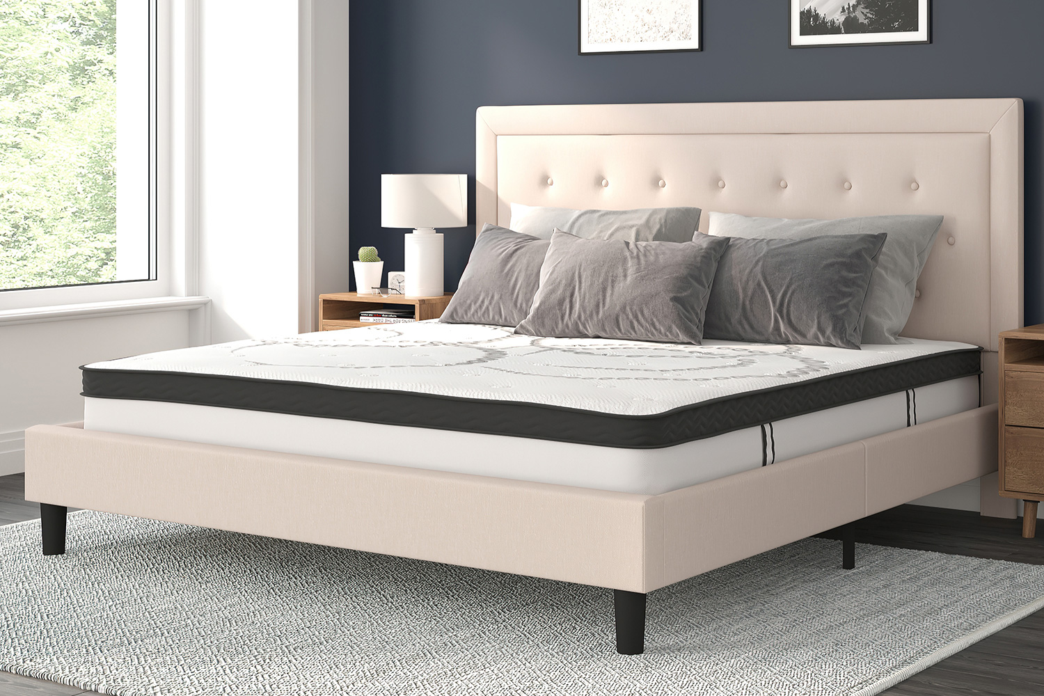 BLNK Roxbury Tufted Upholstered Platform Bed with 10" CertiPUR-US Certified Pocket Spring Mattress