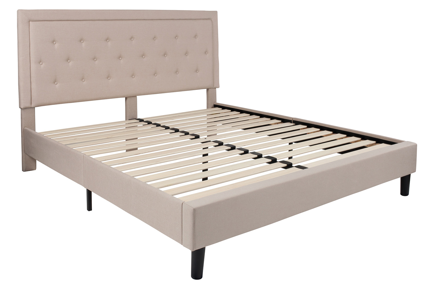 BLNK Roxbury Tufted Upholstered Platform Bed with 10" CertiPUR-US Certified Pocket Spring Mattress - Beige, King Size