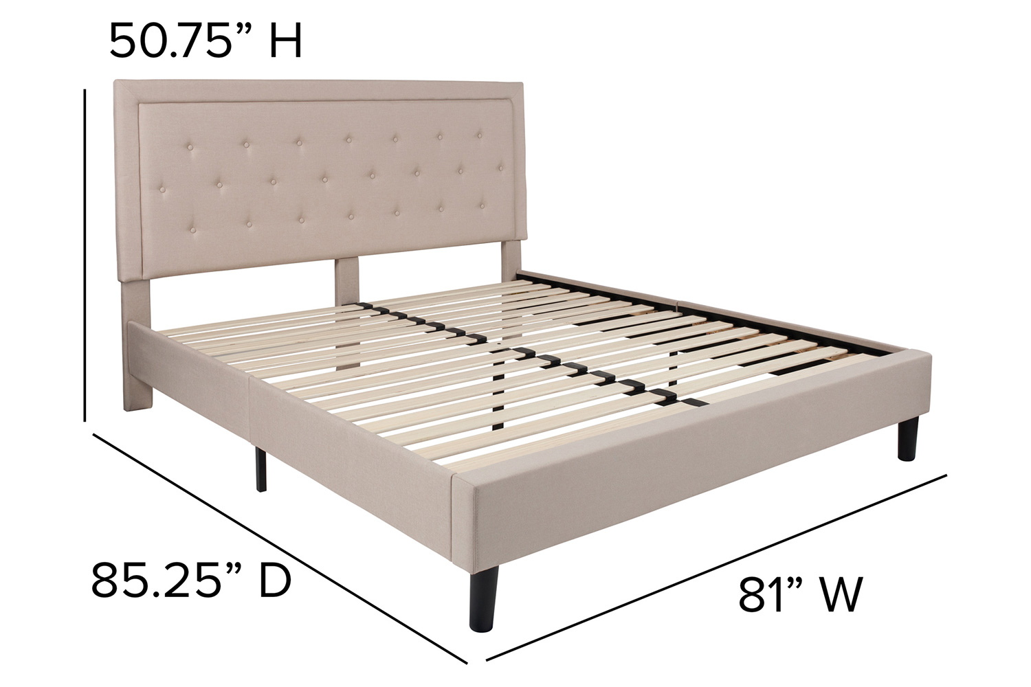 BLNK Roxbury Tufted Upholstered Platform Bed with 10" CertiPUR-US Certified Pocket Spring Mattress - Beige, King Size