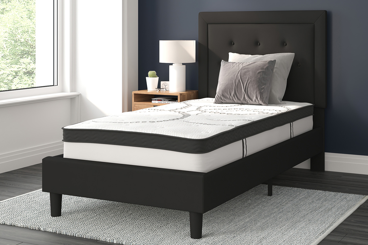 BLNK Roxbury Tufted Upholstered Platform Bed with 10" CertiPUR-US Certified Pocket Spring Mattress