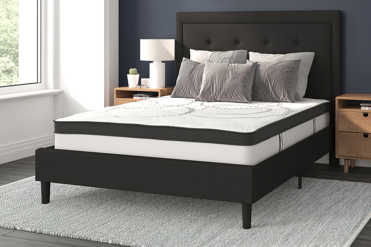 BLNK Roxbury Tufted Upholstered Platform Bed with 10" CertiPUR-US Certified Pocket Spring Mattress