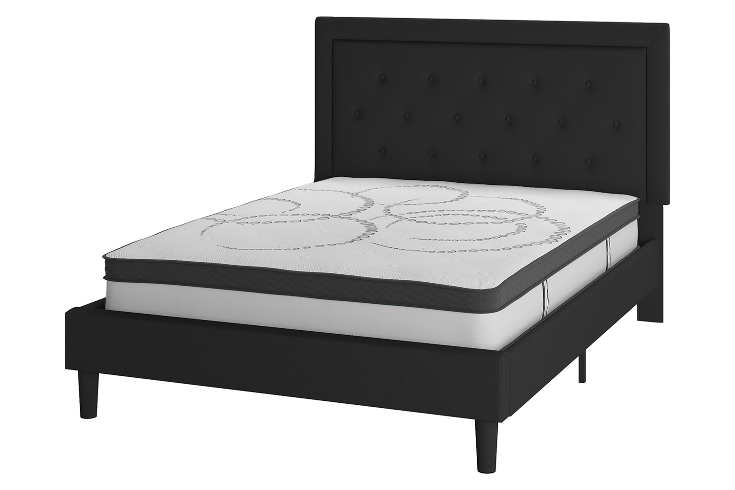 BLNK™ Roxbury Tufted Upholstered Platform Bed with 10" CertiPUR-US Certified Pocket Spring Mattress - Black, Queen Size