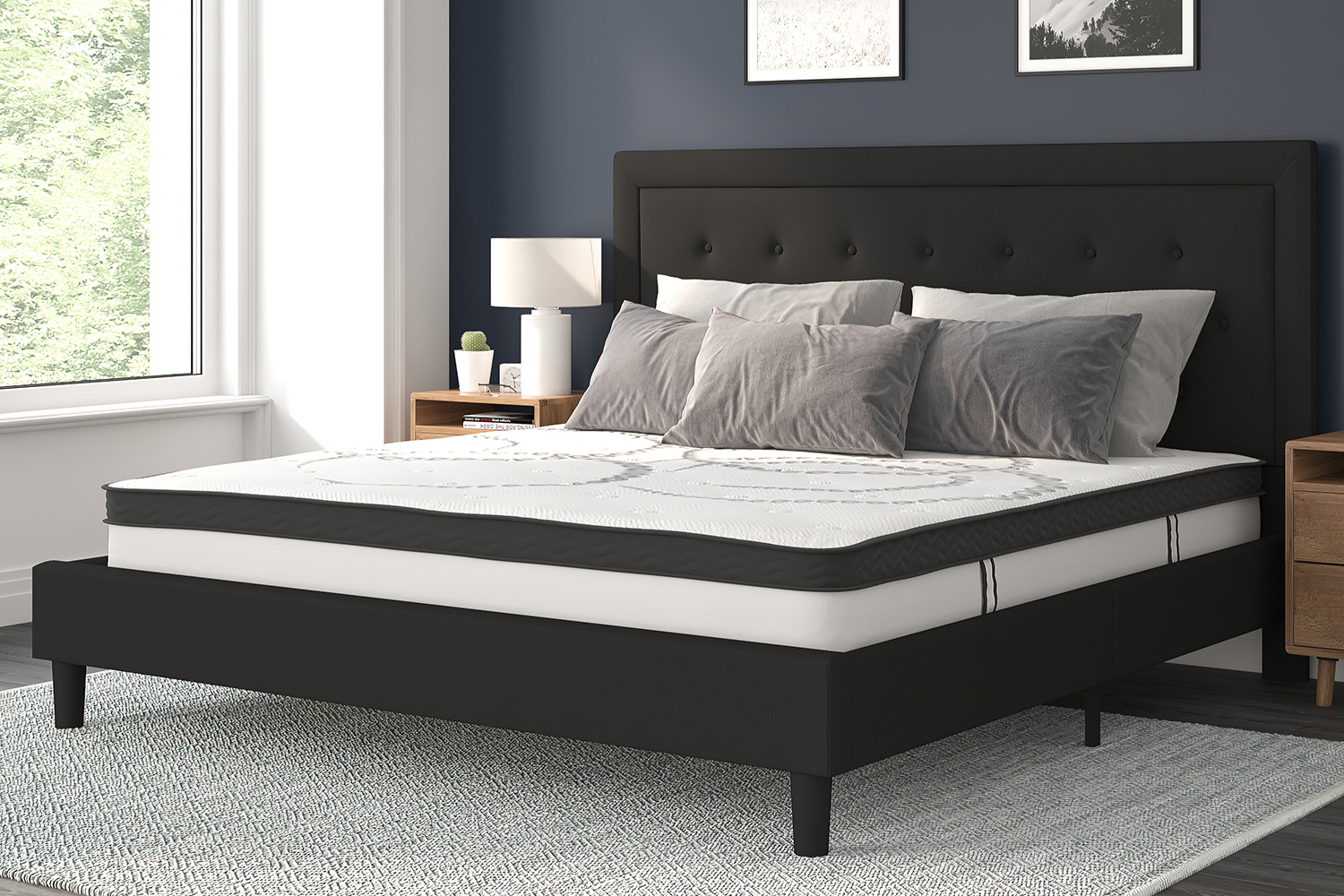 BLNK Roxbury Tufted Upholstered Platform Bed with 10" CertiPUR-US Certified Pocket Spring Mattress