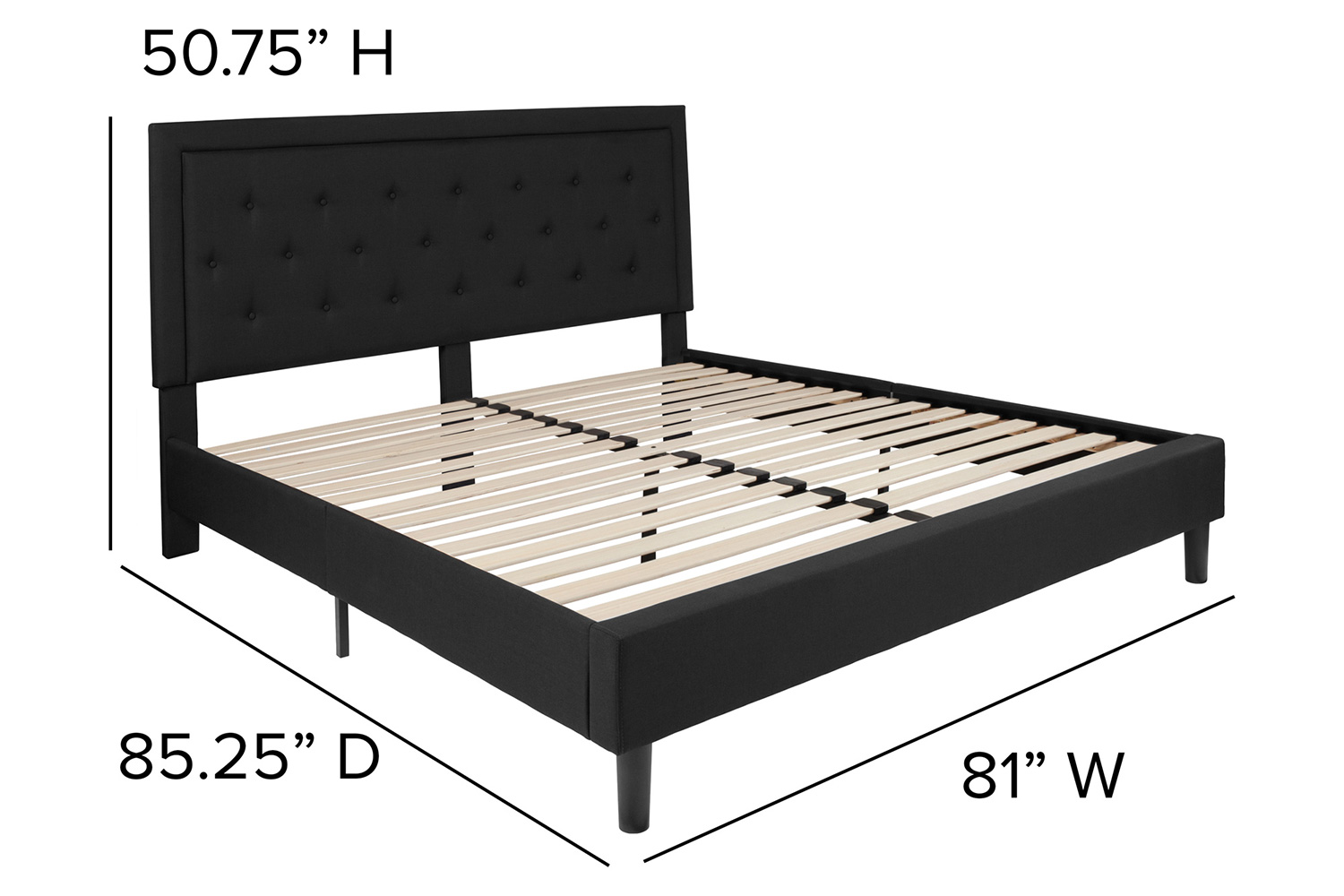 BLNK Roxbury Tufted Upholstered Platform Bed with 10" CertiPUR-US Certified Pocket Spring Mattress - Black, King Size