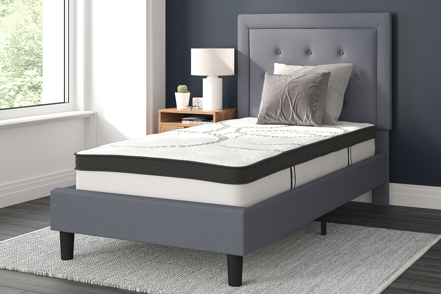 BLNK Roxbury Tufted Upholstered Platform Bed with 10" CertiPUR-US Certified Pocket Spring Mattress