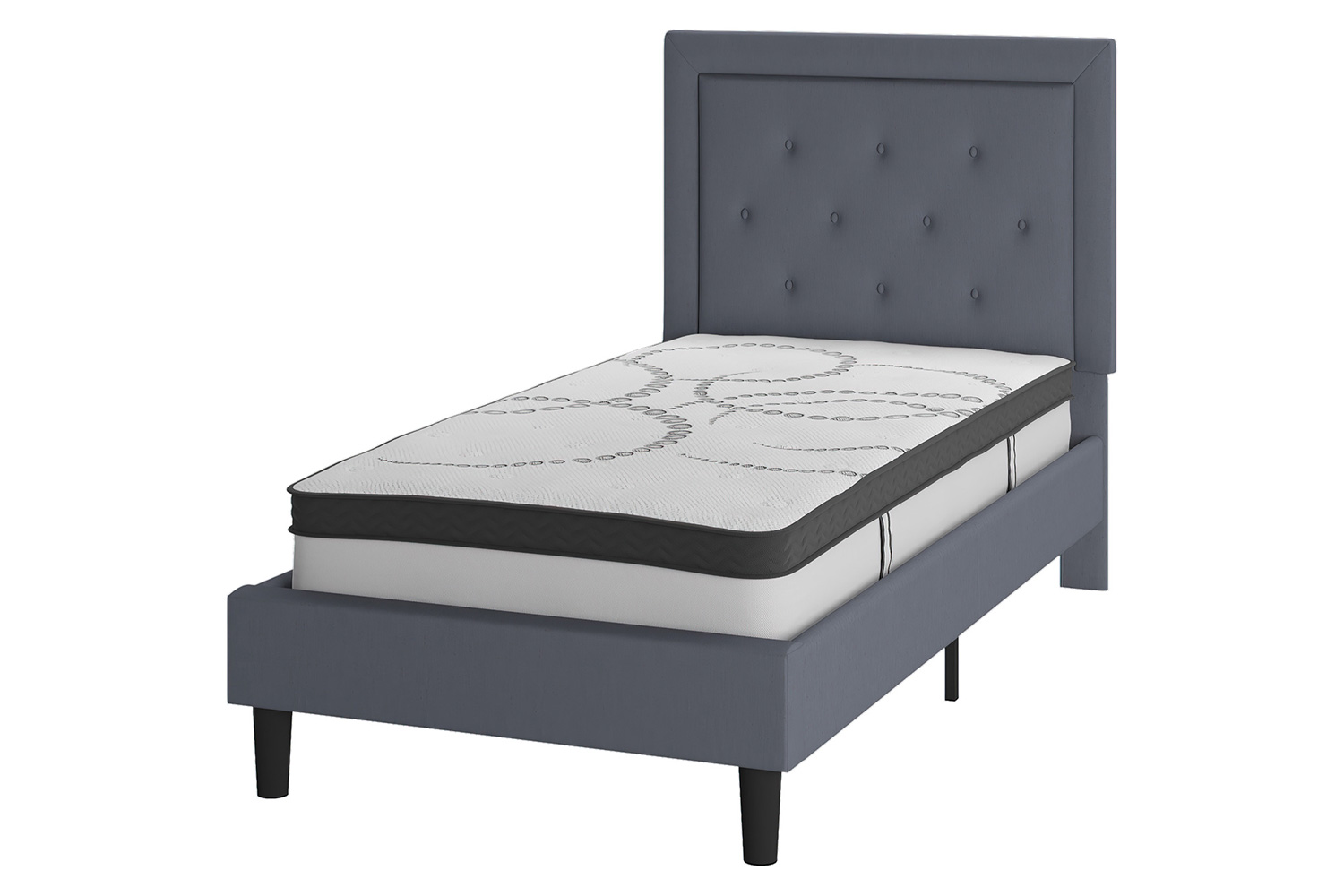 BLNK Roxbury Tufted Upholstered Platform Bed with 10" CertiPUR-US Certified Pocket Spring Mattress - Light Gray, Twin Size