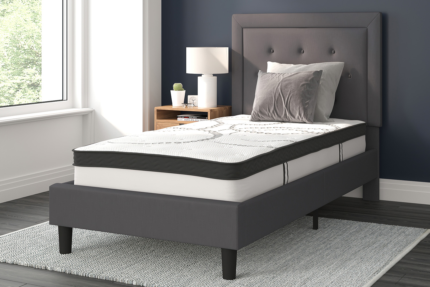 BLNK Roxbury Tufted Upholstered Platform Bed with 10" CertiPUR-US Certified Pocket Spring Mattress