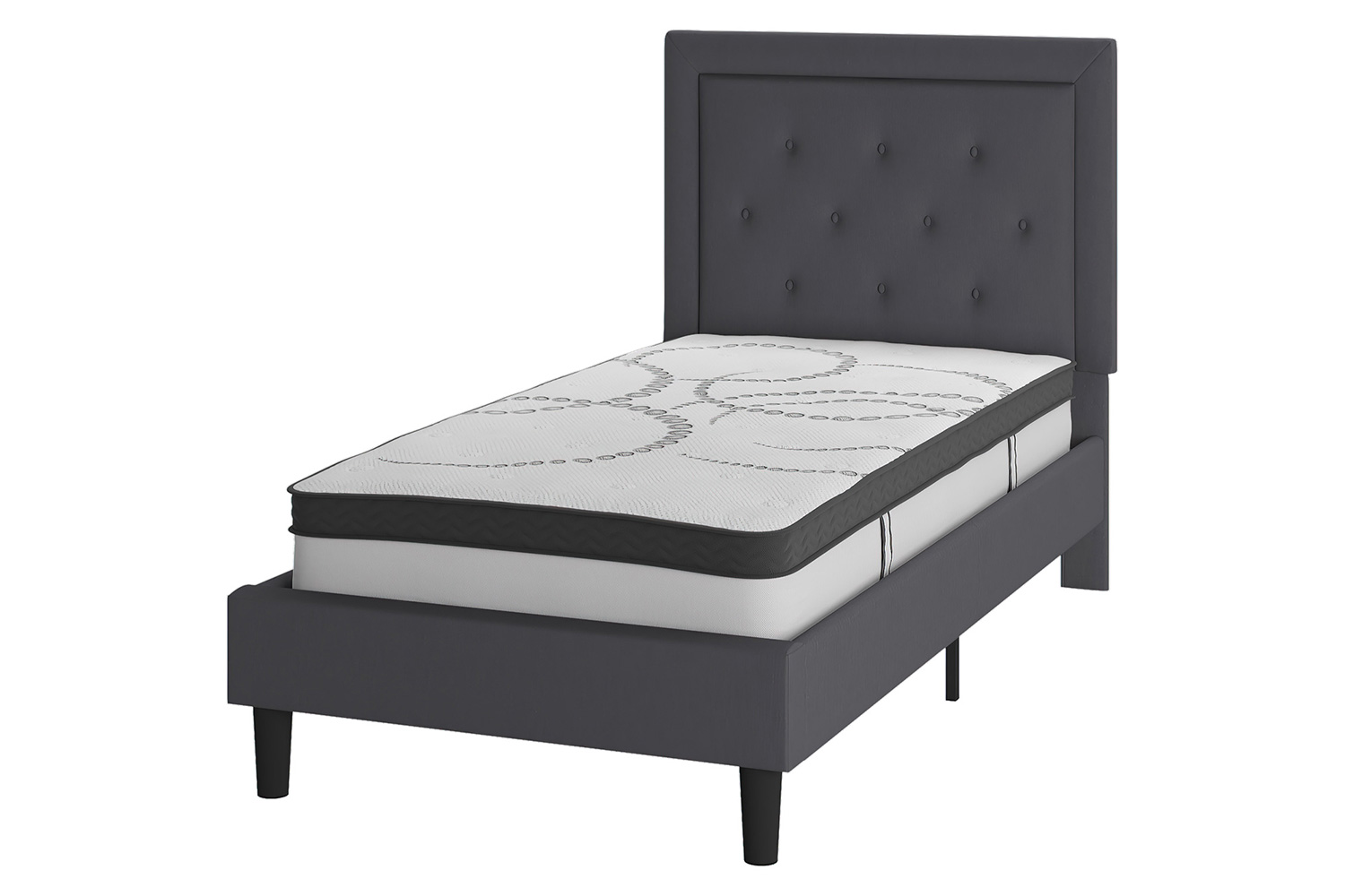 BLNK™ Roxbury Tufted Upholstered Platform Bed with 10" CertiPUR-US Certified Pocket Spring Mattress - Dark Gray, Twin Size