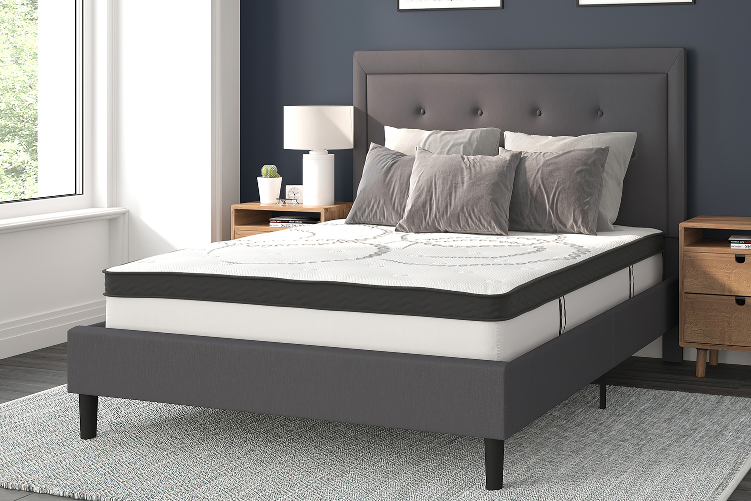 BLNK Roxbury Tufted Upholstered Platform Bed with 10" CertiPUR-US Certified Pocket Spring Mattress