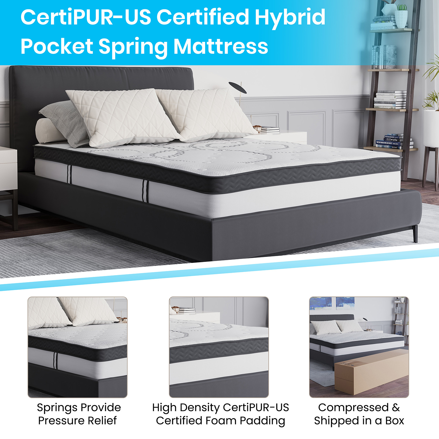 BLNK™ Roxbury Tufted Upholstered Platform Bed with 10" CertiPUR-US Certified Pocket Spring Mattress - Dark Gray, Full Size