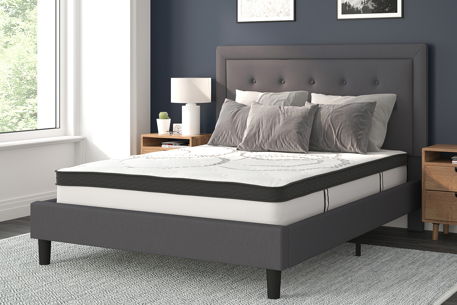 BLNK Roxbury Tufted Upholstered Platform Bed with 10" CertiPUR-US Certified Pocket Spring Mattress