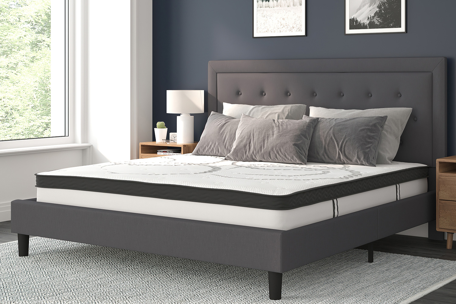 BLNK Roxbury Tufted Upholstered Platform Bed with 10" CertiPUR-US Certified Pocket Spring Mattress