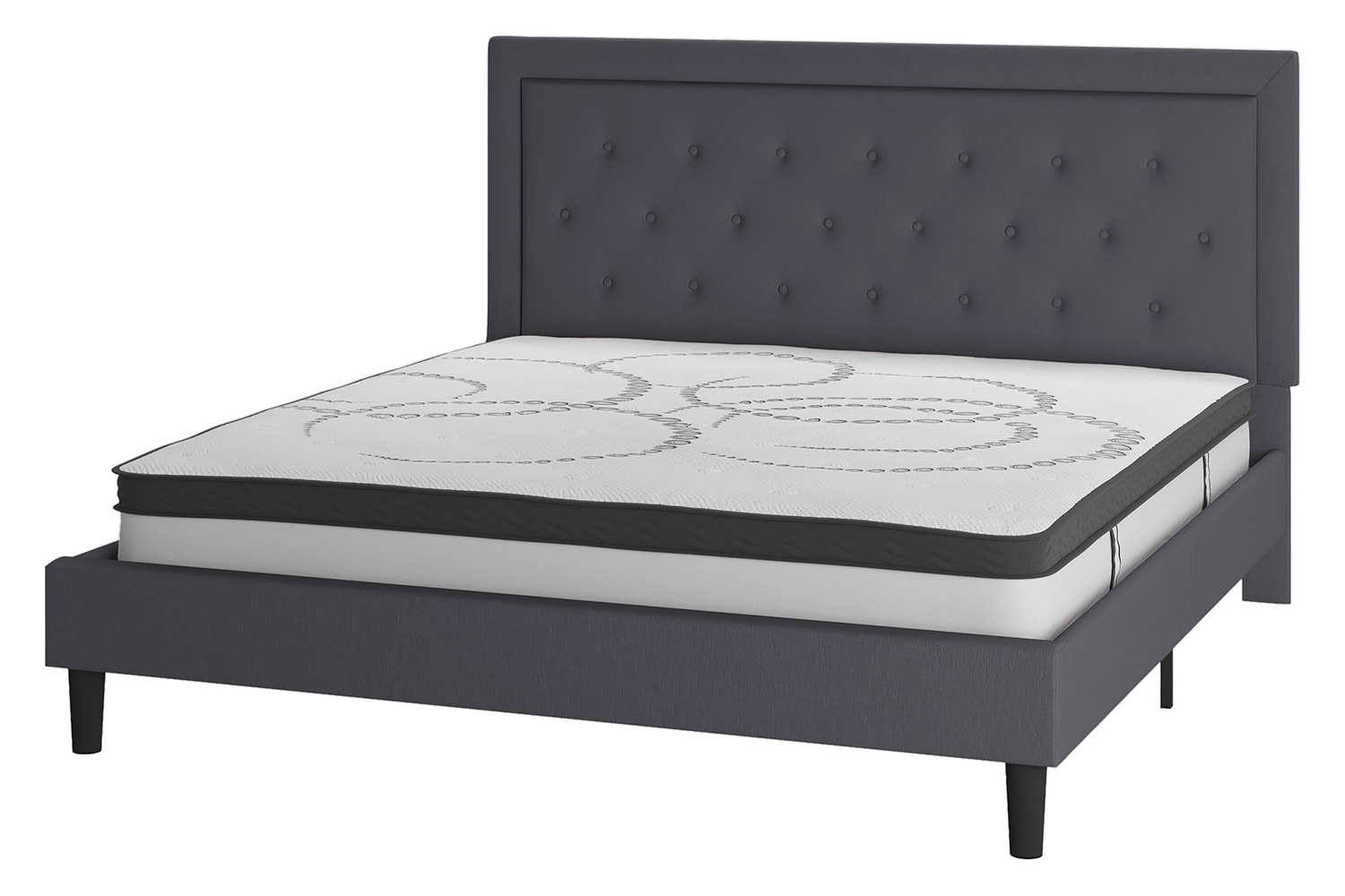 BLNK Roxbury Tufted Upholstered Platform Bed with 10" CertiPUR-US Certified Pocket Spring Mattress - Dark Gray, King Size