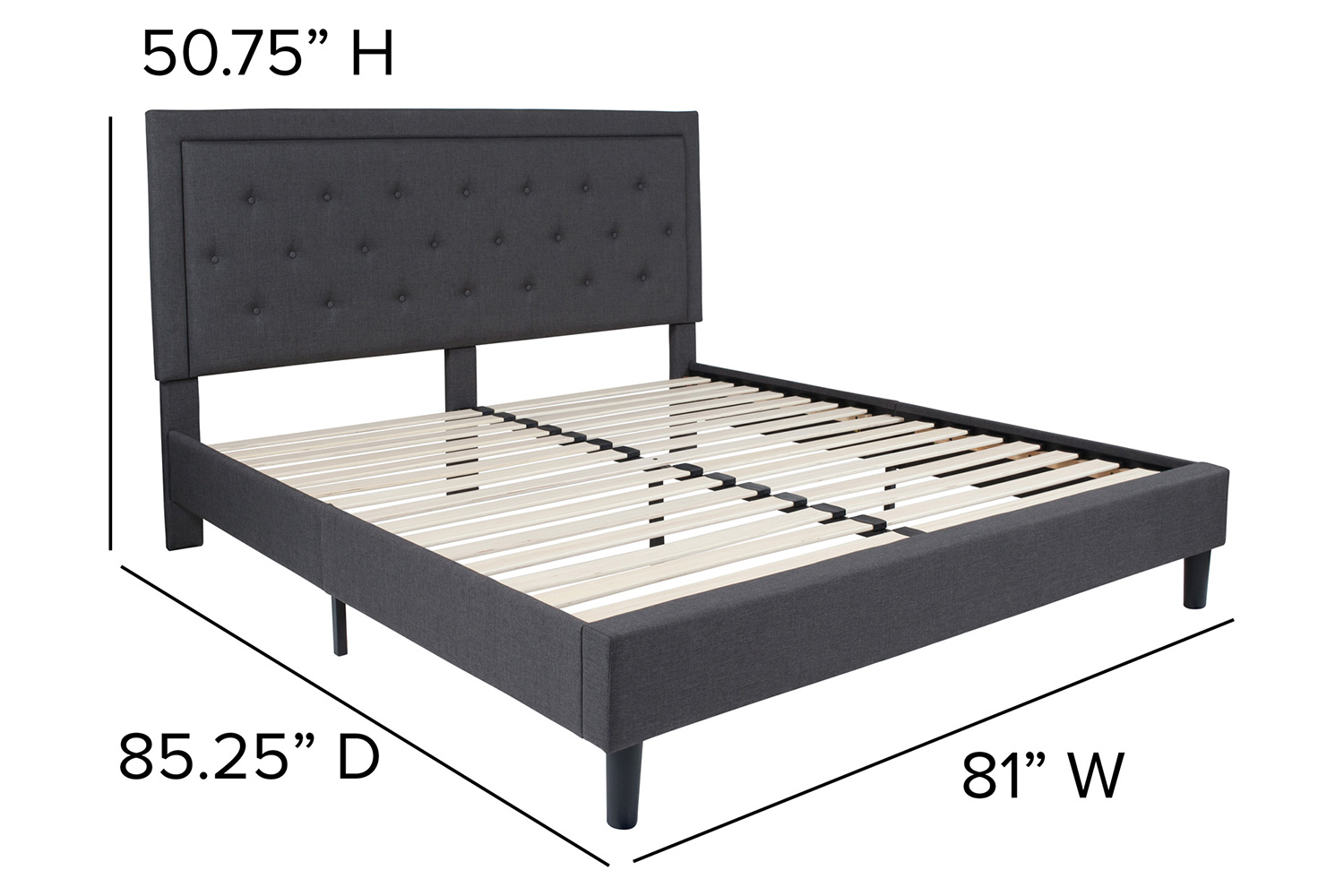 BLNK Roxbury Tufted Upholstered Platform Bed with 10" CertiPUR-US Certified Pocket Spring Mattress - Dark Gray, King Size