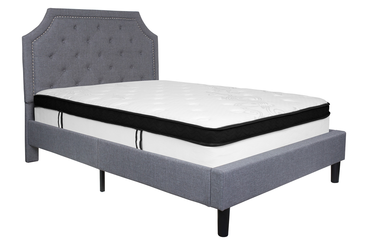 BLNK Brighton Tufted Upholstered Platform Bed with Memory Foam Mattress - Light Gray, Full Size