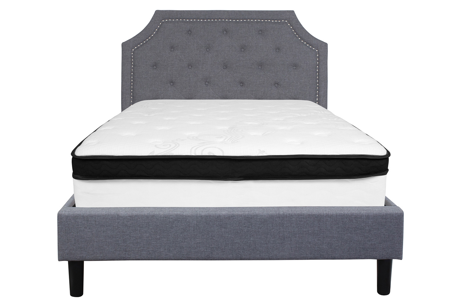 BLNK Brighton Tufted Upholstered Platform Bed with Memory Foam Mattress - Light Gray, Full Size