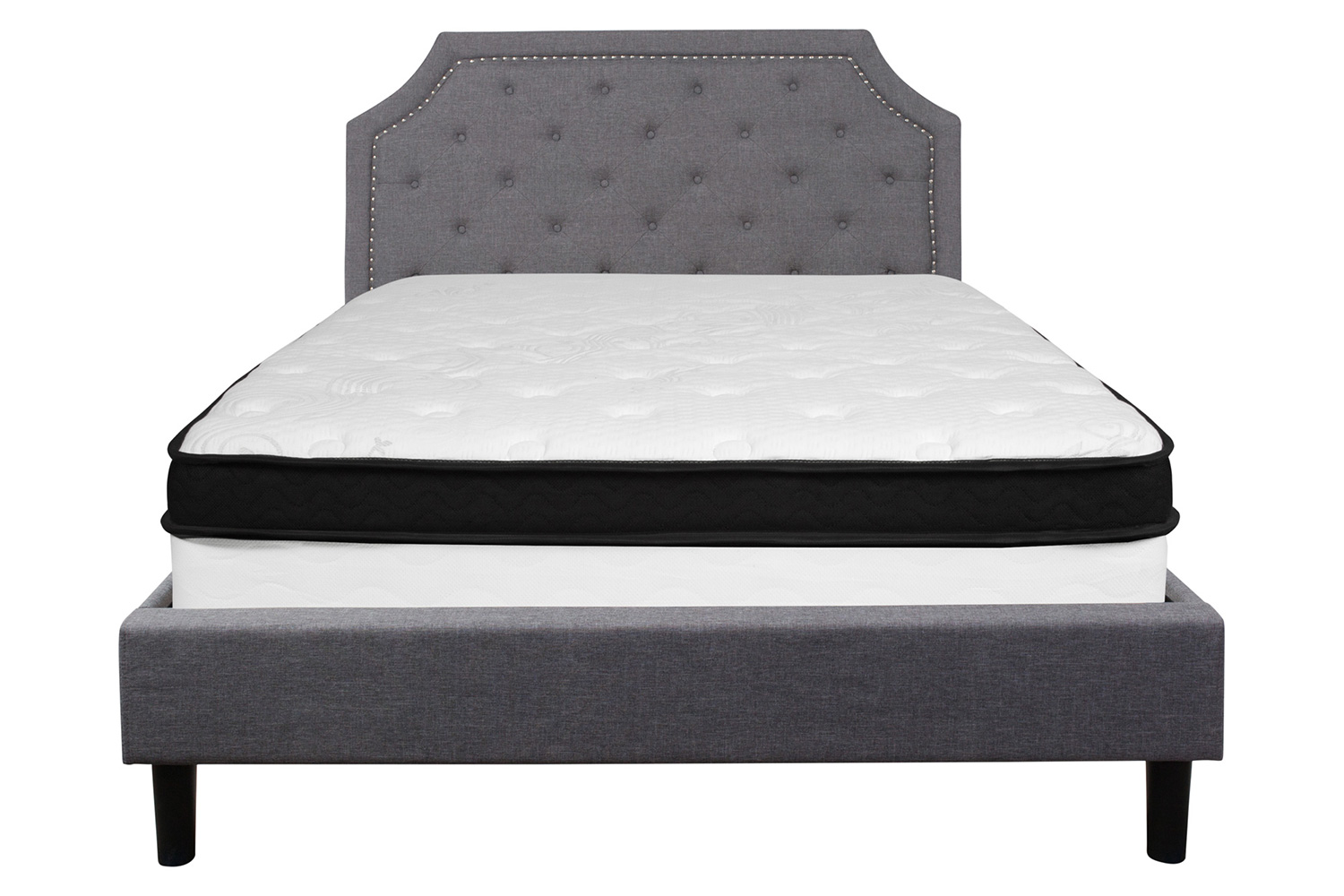 BLNK Brighton Tufted Upholstered Platform Bed with Memory Foam Mattress - Light Gray, Queen Size