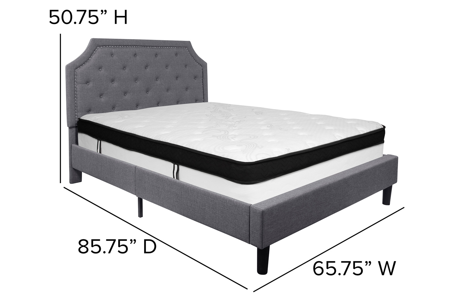 BLNK Brighton Tufted Upholstered Platform Bed with Memory Foam Mattress - Light Gray, Queen Size