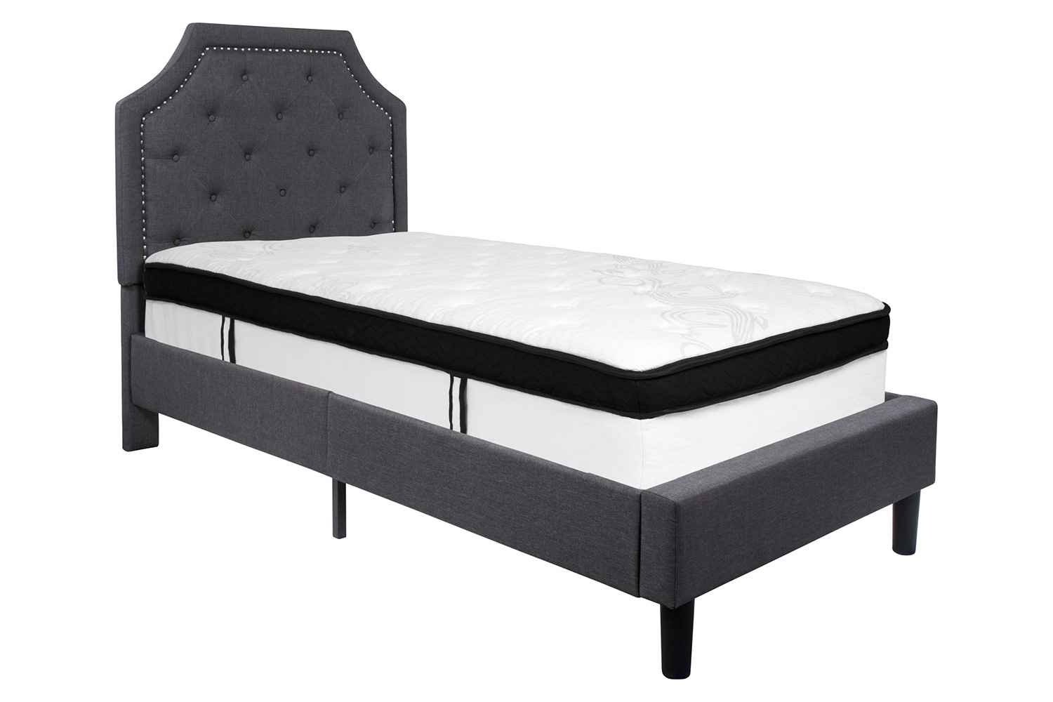 BLNK Brighton Tufted Upholstered Platform Bed with Memory Foam Mattress - Dark Gray, Twin Size