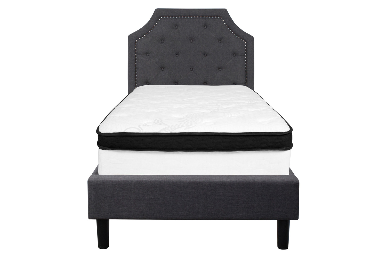 BLNK Brighton Tufted Upholstered Platform Bed with Memory Foam Mattress - Dark Gray, Twin Size