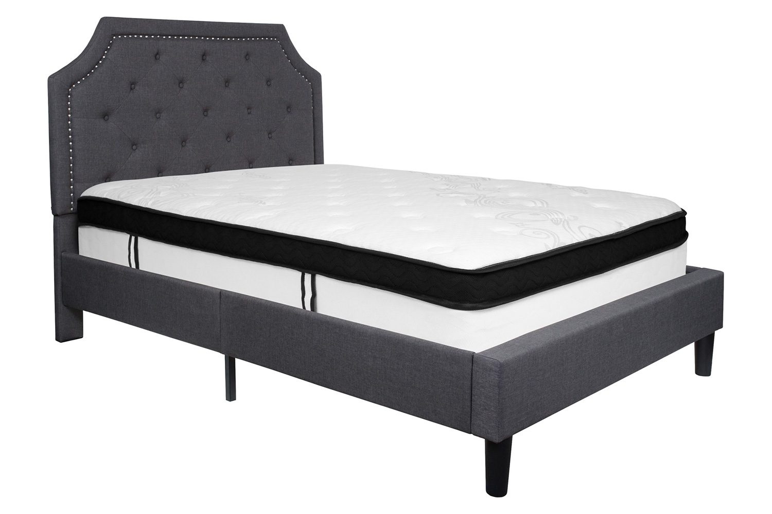 BLNK Brighton Tufted Upholstered Platform Bed with Memory Foam Mattress - Dark Gray, Full Size