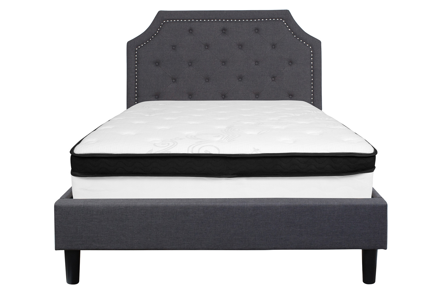 BLNK Brighton Tufted Upholstered Platform Bed with Memory Foam Mattress - Dark Gray, Full Size