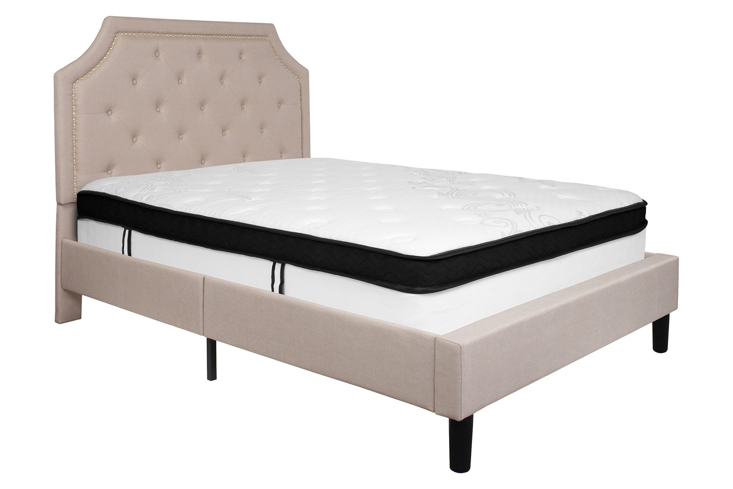 BLNK Brighton Tufted Upholstered Platform Bed with Memory Foam Mattress - Beige, Full Size