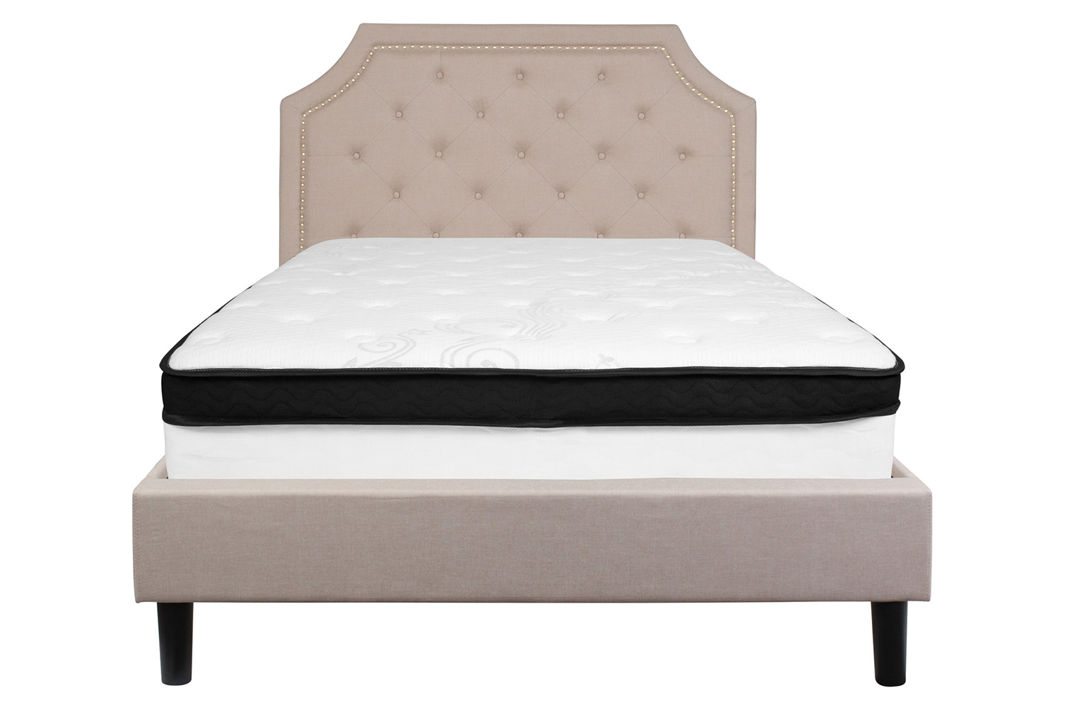 BLNK Brighton Tufted Upholstered Platform Bed with Memory Foam Mattress - Beige, Full Size