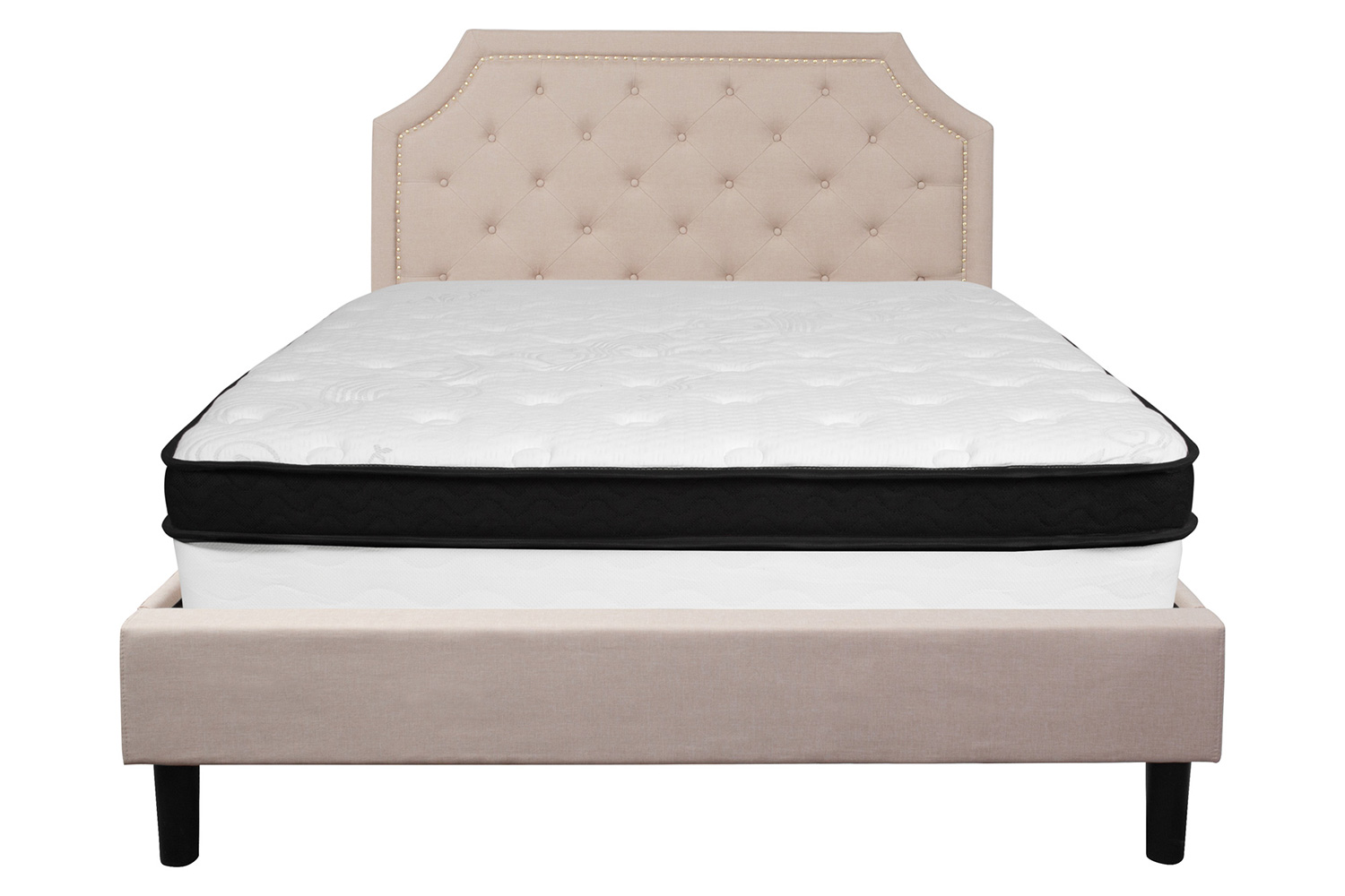 BLNK Brighton Tufted Upholstered Platform Bed with Memory Foam Mattress - Beige, Queen Size