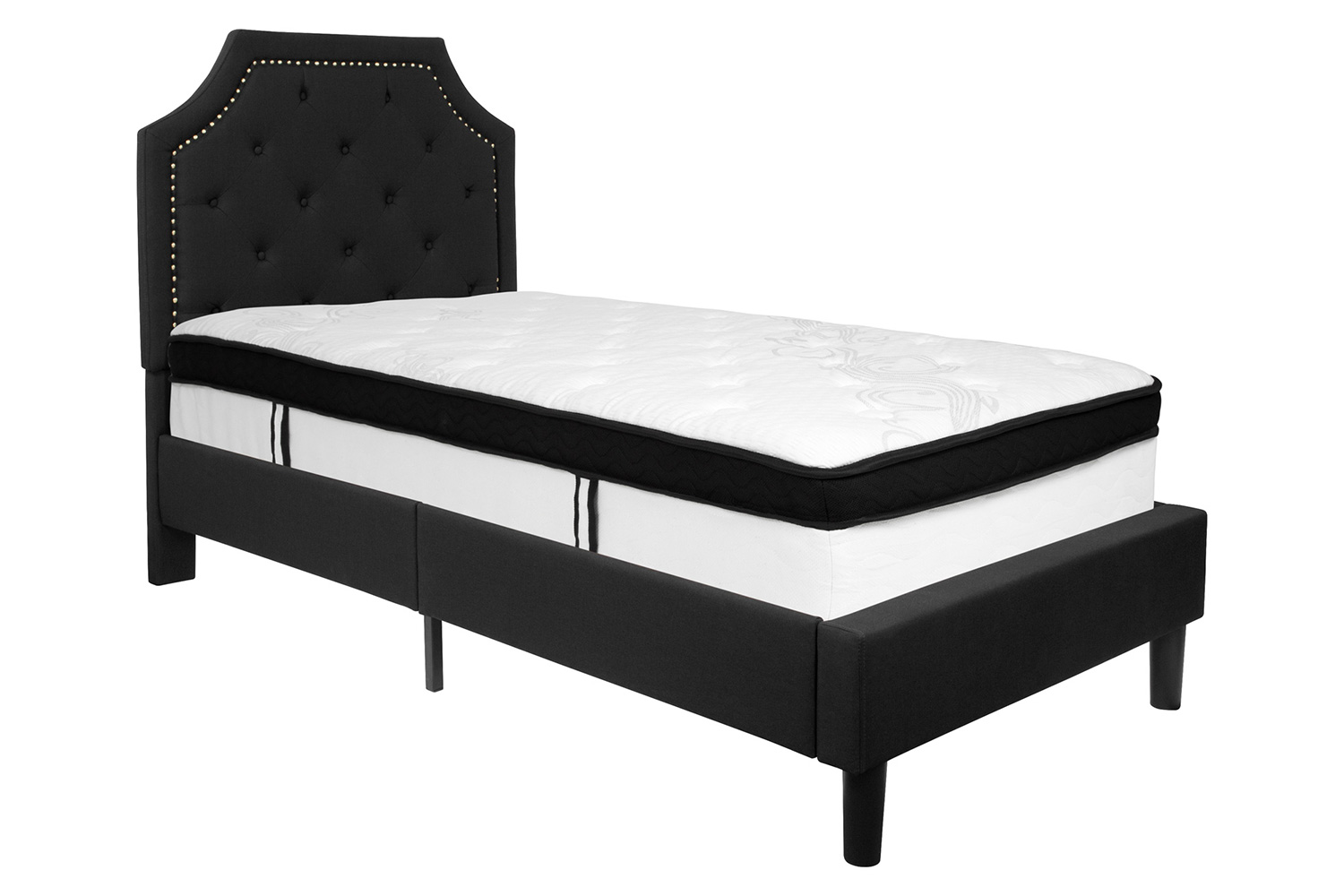 BLNK Brighton Tufted Upholstered Platform Bed with Memory Foam Mattress - Black, Twin Size