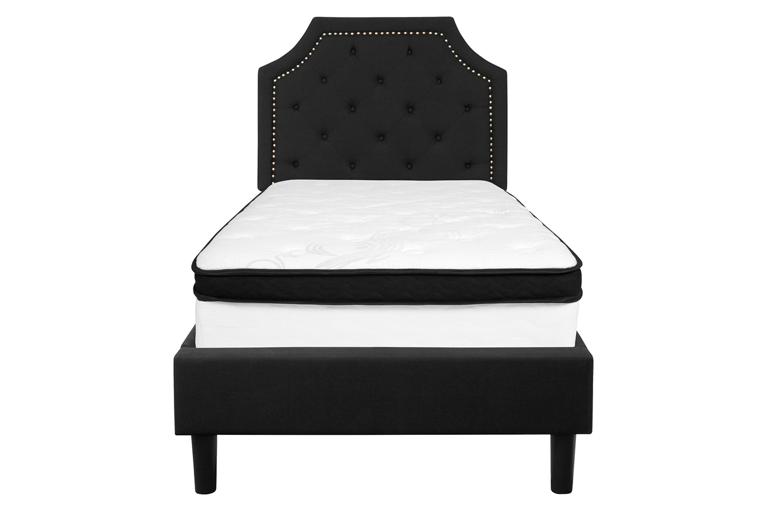 BLNK Brighton Tufted Upholstered Platform Bed with Memory Foam Mattress - Black, Twin Size