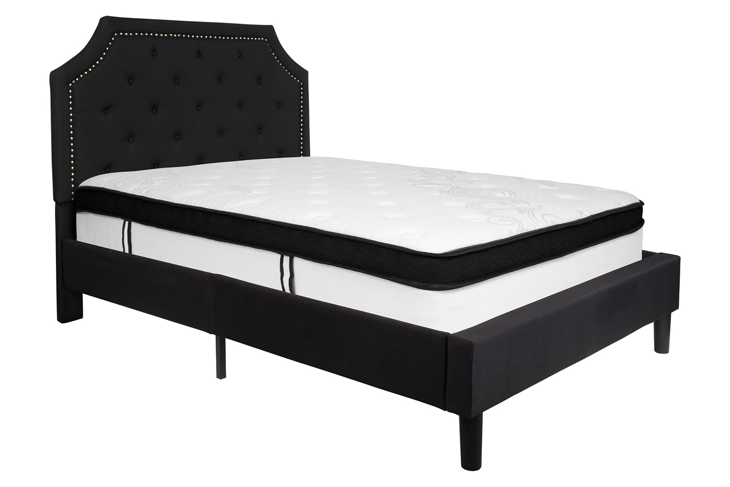 BLNK Brighton Tufted Upholstered Platform Bed with Memory Foam Mattress - Black, Full Size