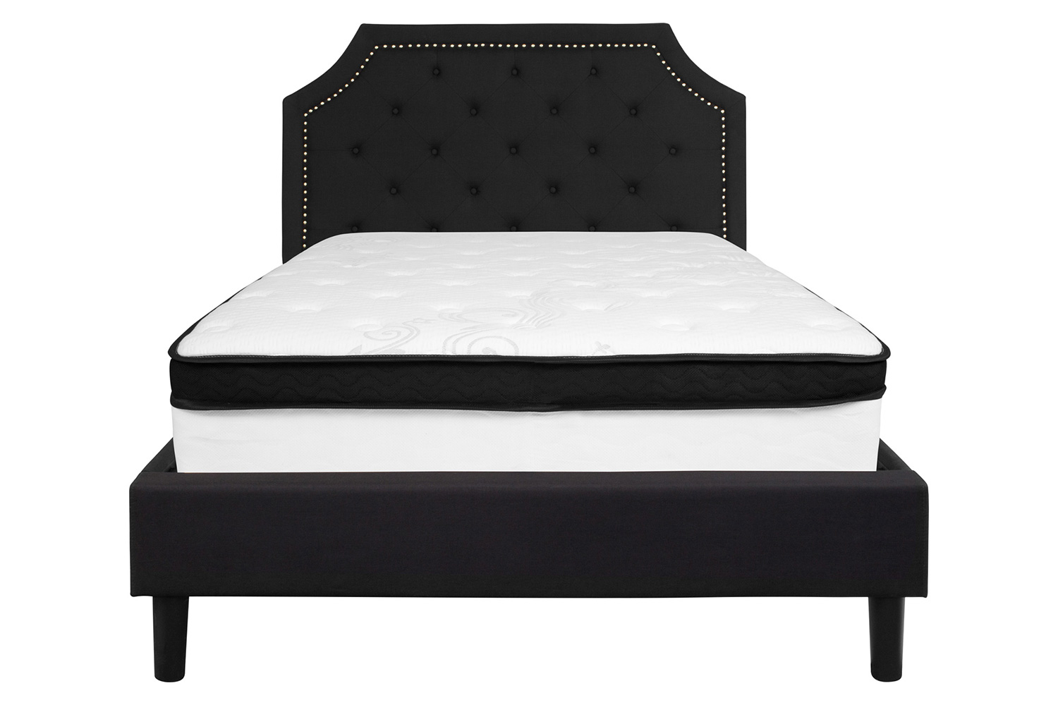 BLNK Brighton Tufted Upholstered Platform Bed with Memory Foam Mattress - Black, Full Size