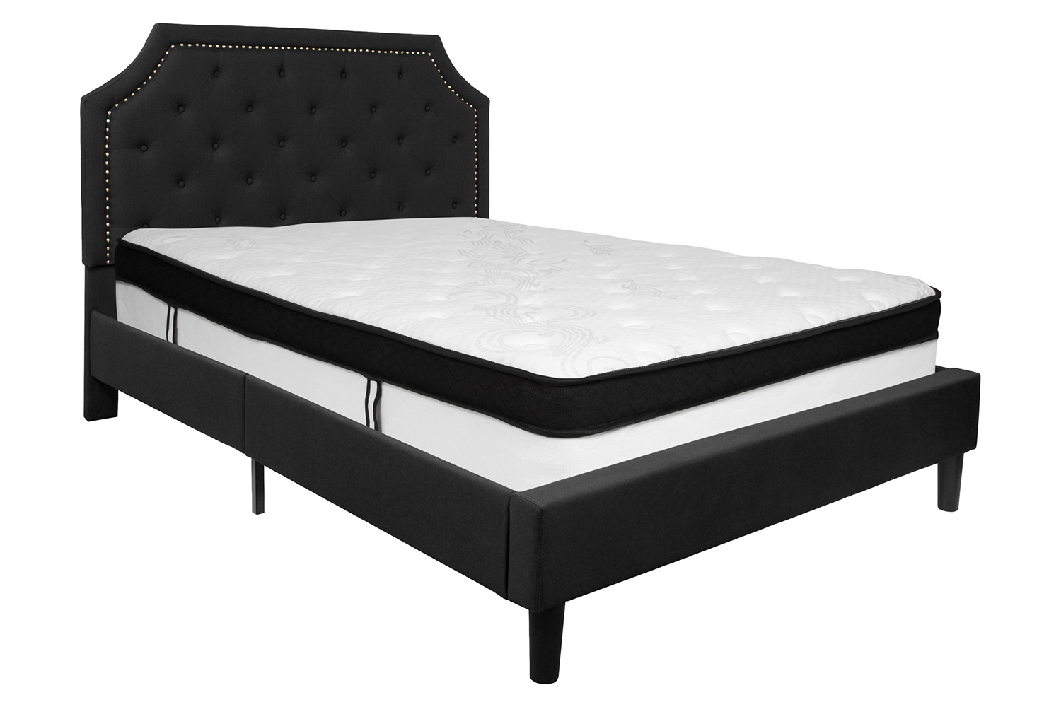 BLNK Brighton Tufted Upholstered Platform Bed with Memory Foam Mattress - Black, Queen Size