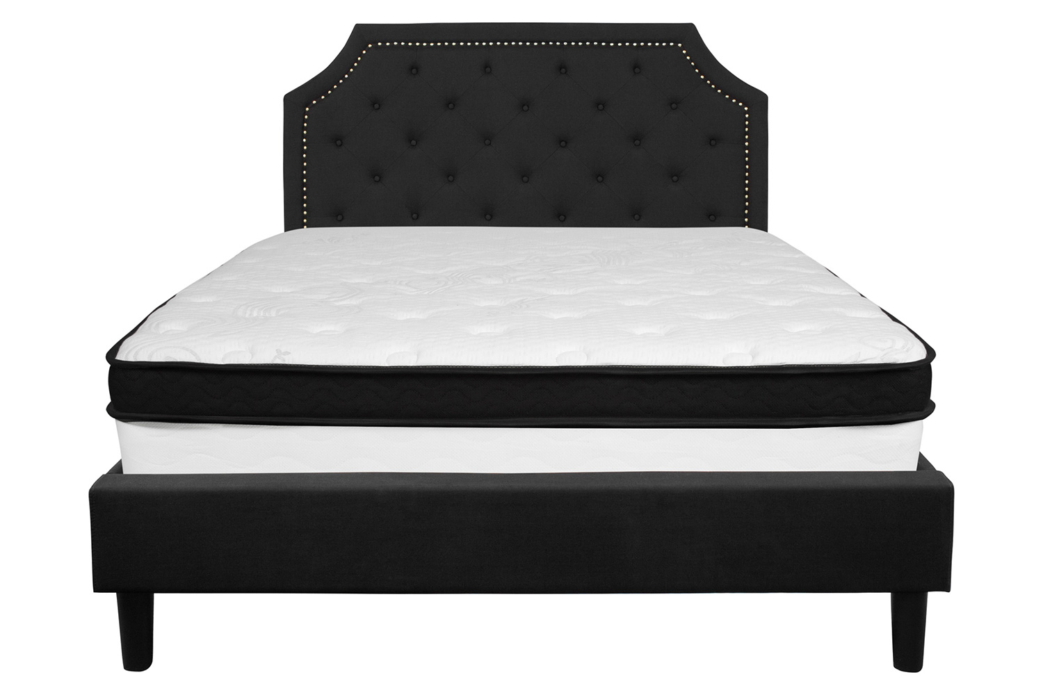 BLNK Brighton Tufted Upholstered Platform Bed with Memory Foam Mattress - Black, Queen Size