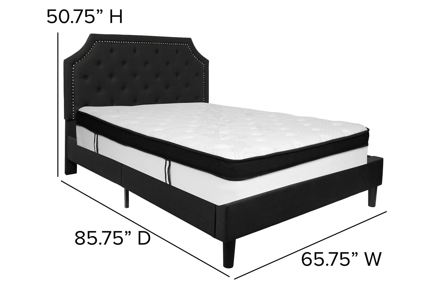 BLNK Brighton Tufted Upholstered Platform Bed with Memory Foam Mattress - Black, Queen Size