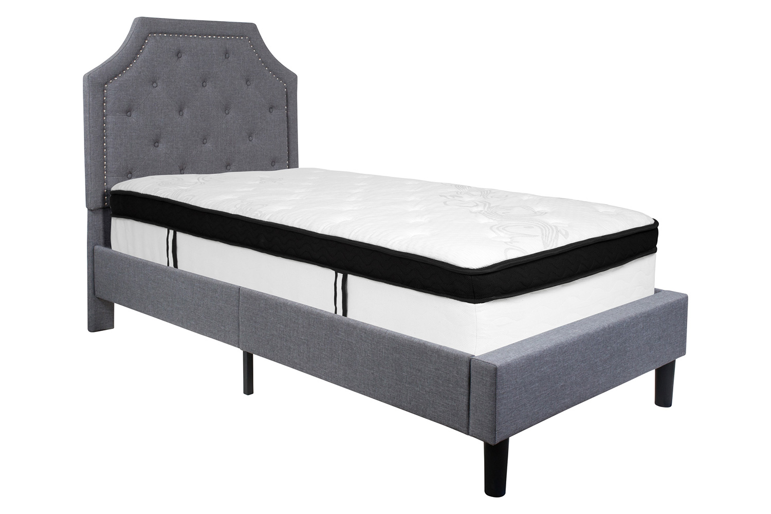 BLNK Brighton Tufted Upholstered Platform Bed with Memory Foam Mattress - Light Gray, Twin Size