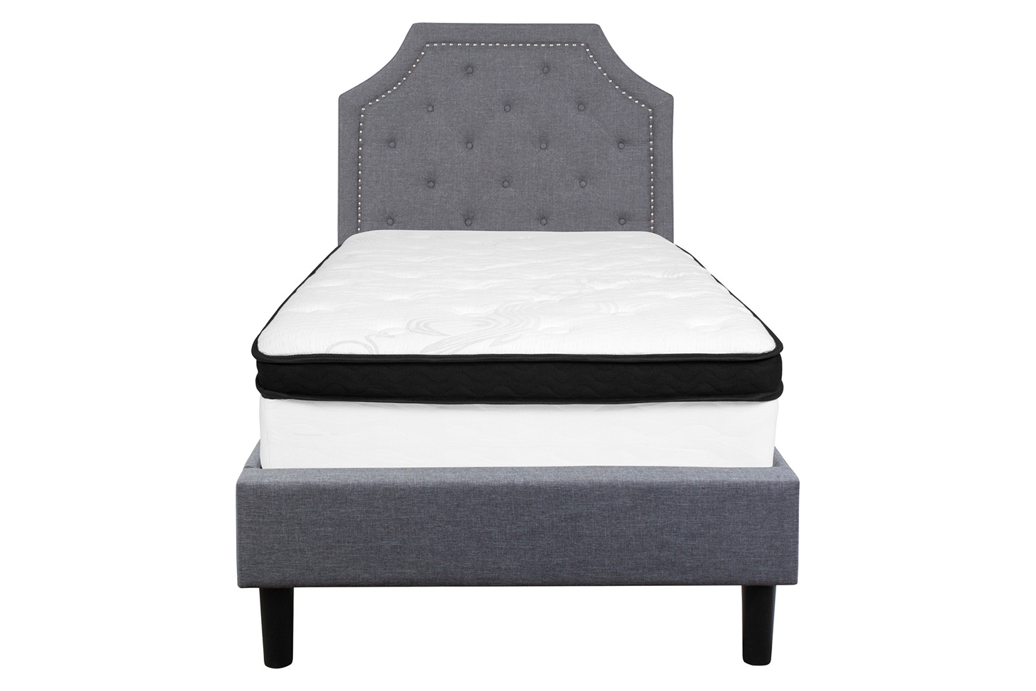 BLNK Brighton Tufted Upholstered Platform Bed with Memory Foam Mattress - Light Gray, Twin Size