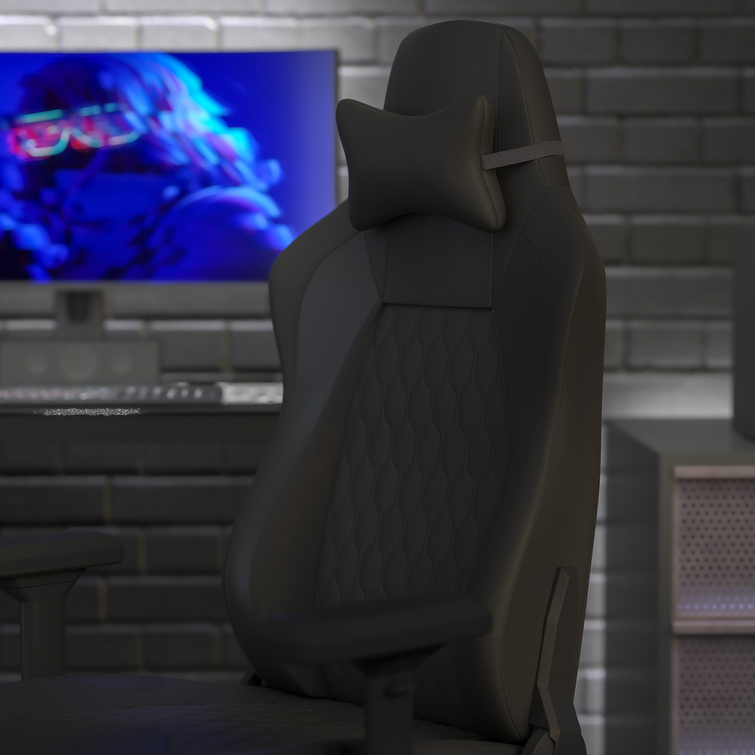 BLNK Falco Ergonomic Black High-Back Adjustable Gaming Chair with 4D Armrests, Headrest Pillow, and Adjustable Lumbar Support - with Black Stitching