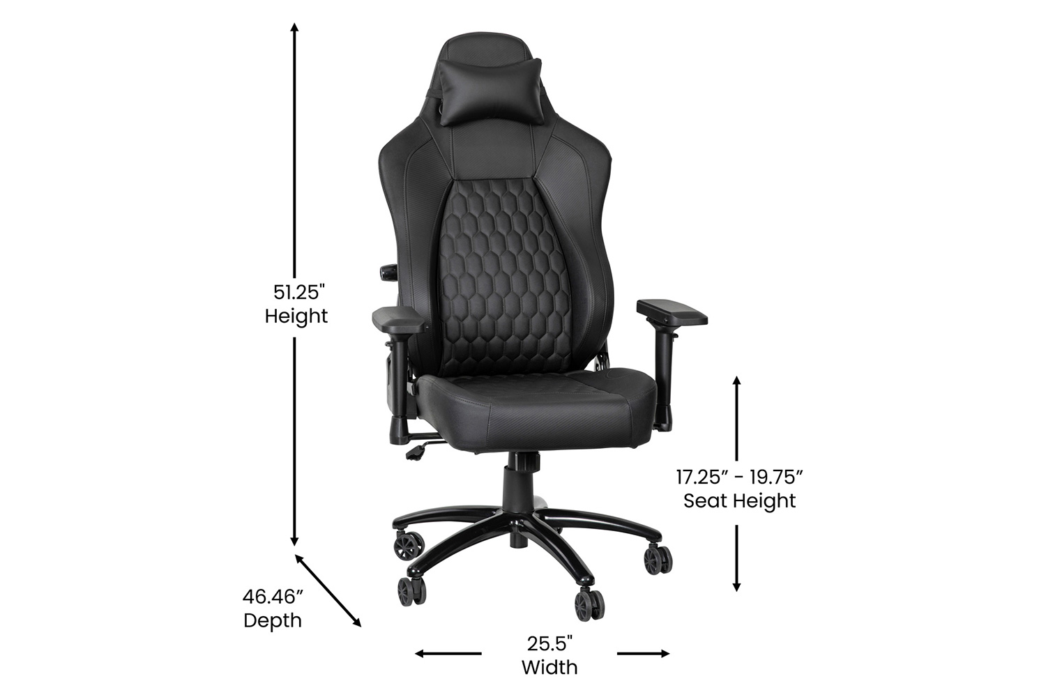 BLNK Falco Ergonomic Black High-Back Adjustable Gaming Chair with 4D Armrests, Headrest Pillow, and Adjustable Lumbar Support - with Black Stitching